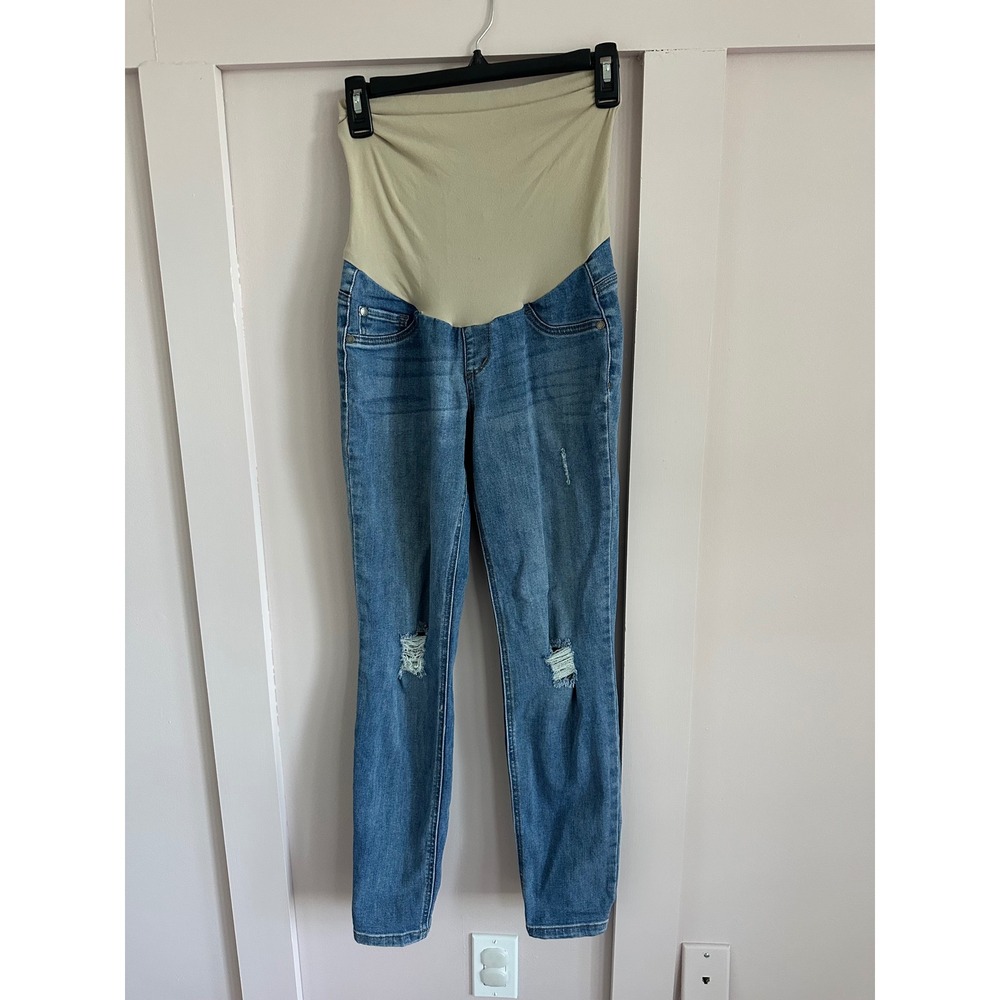 Indigo Blue Maternity Skinny Jeans‎ Distressed Medium Wash Size S Over Belly